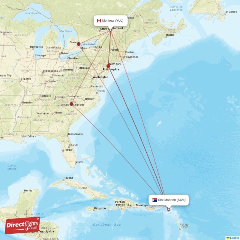 YUL - SXM route map