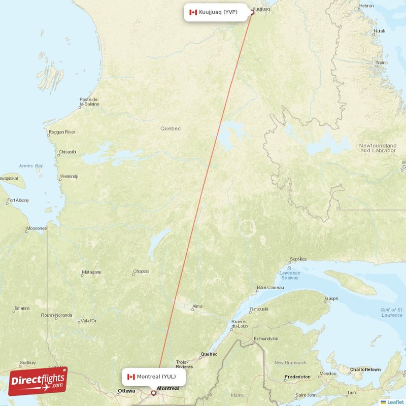 YVP - YUL route map