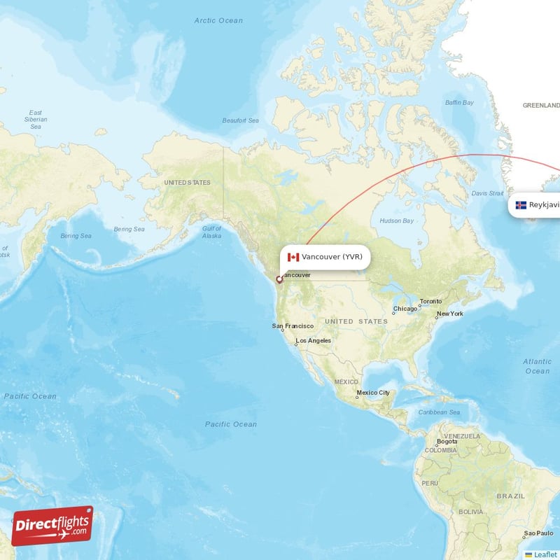 YVR - KEF route map