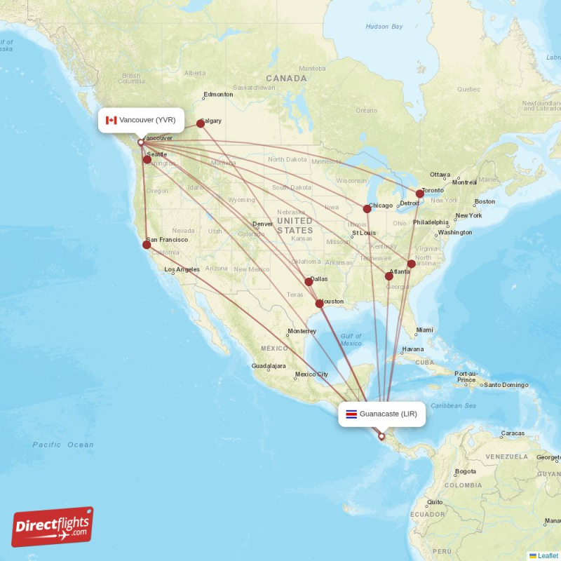 YVR - LIR route map