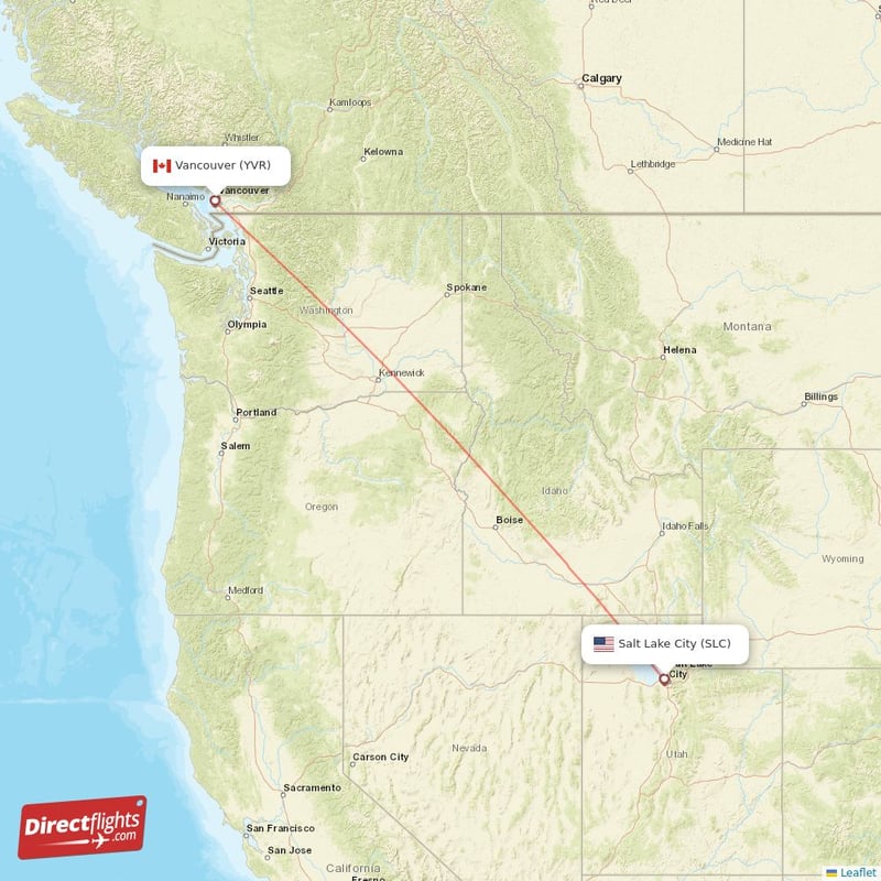 YVR - SLC route map