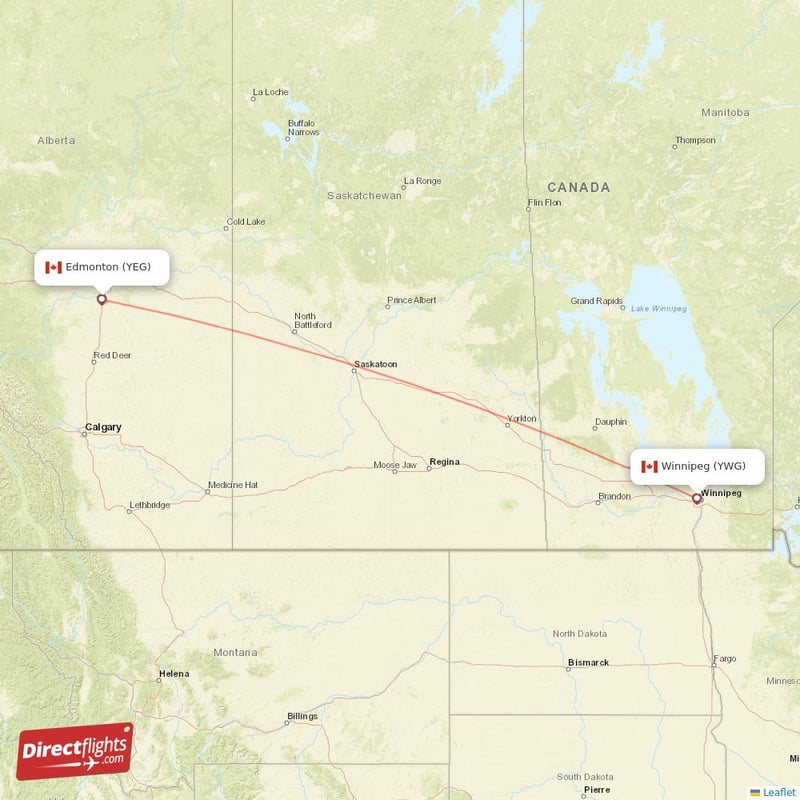 YWG - YEG route map