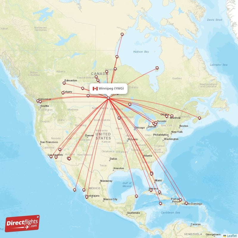 Direct flights from Winnipeg - 40 destinations - YWG, Canada ...