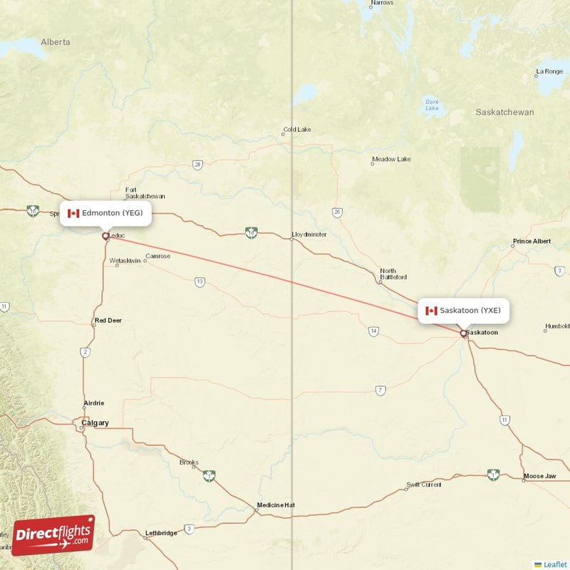 YXE - YEG route map