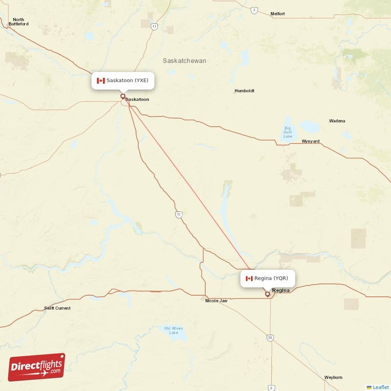 YXE - YQR route map