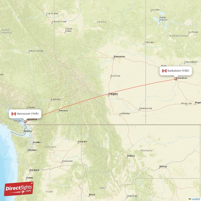 Direct flights from Saskatoon to Vancouver YXE to YVR non stop