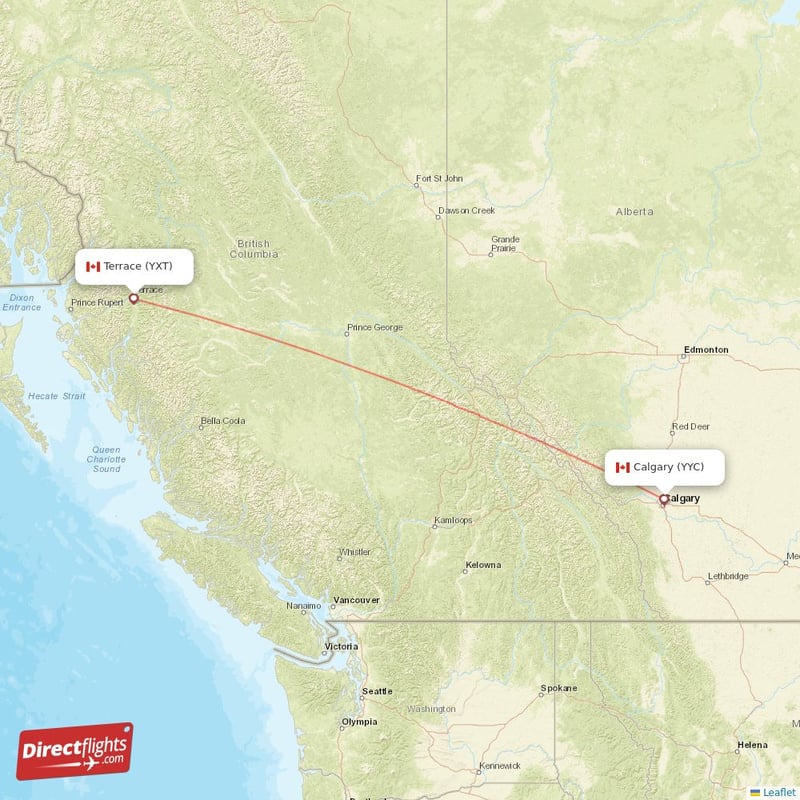 YXT - YYC route map