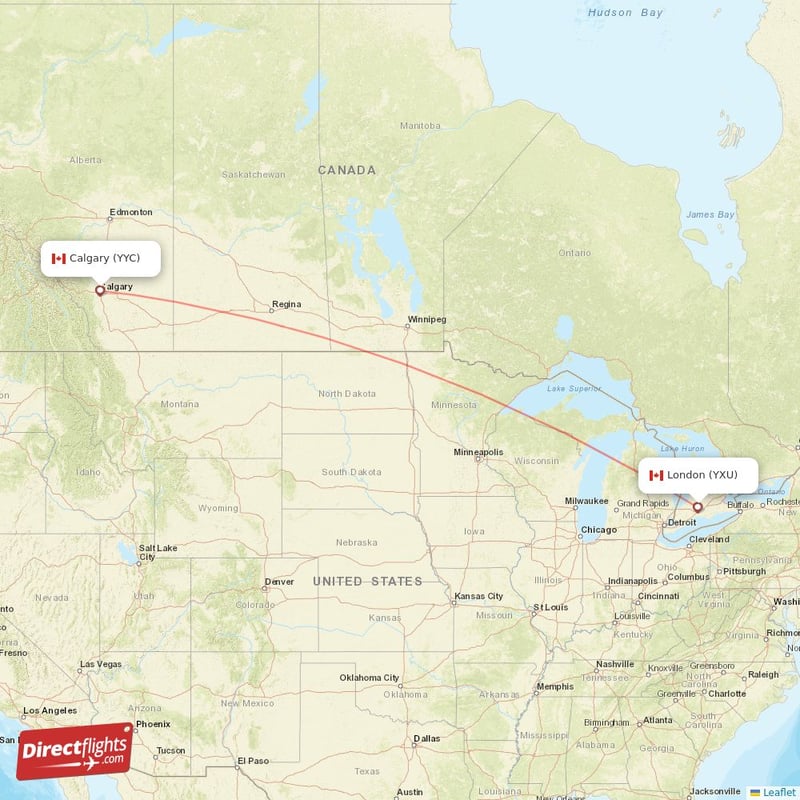 YXU - YYC route map