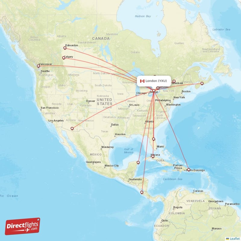 Direct flights from London 8 destinations YXU Canada