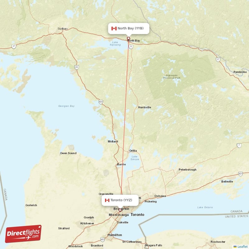YYB - YYZ route map