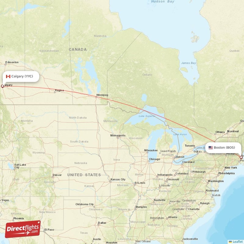 YYC - BOS route map
