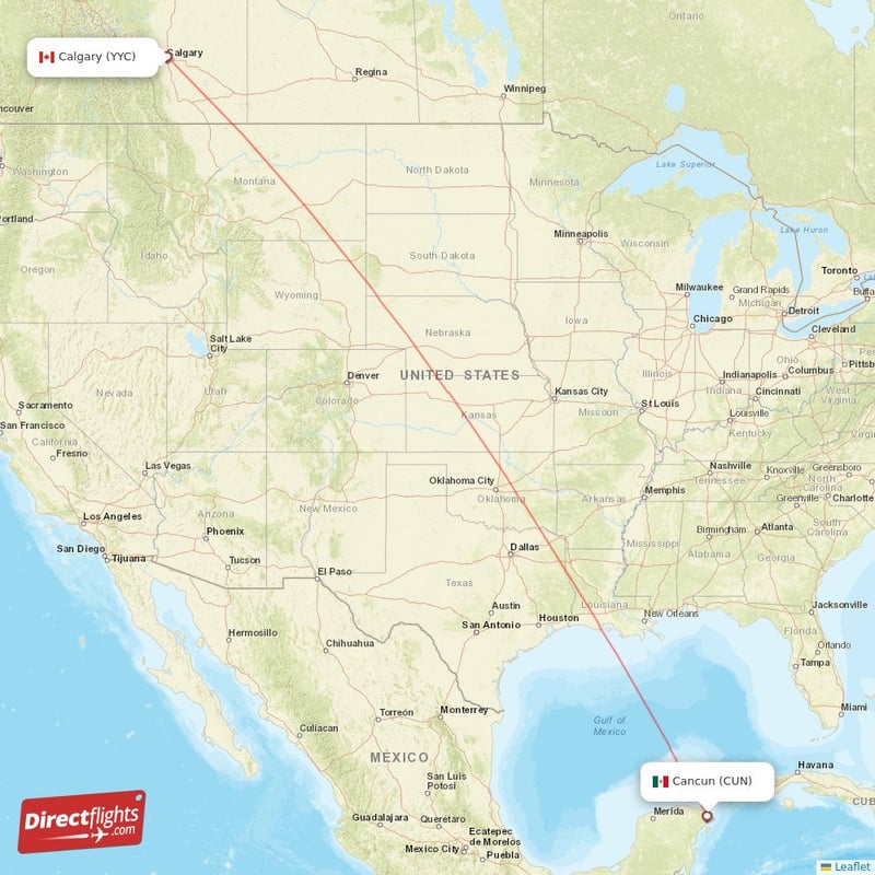 YYC - CUN route map