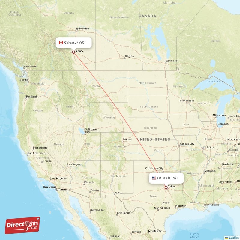 YYC - DFW route map