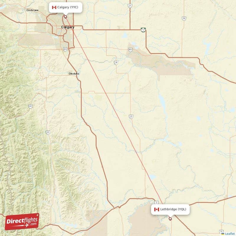 YYC - YQL route map