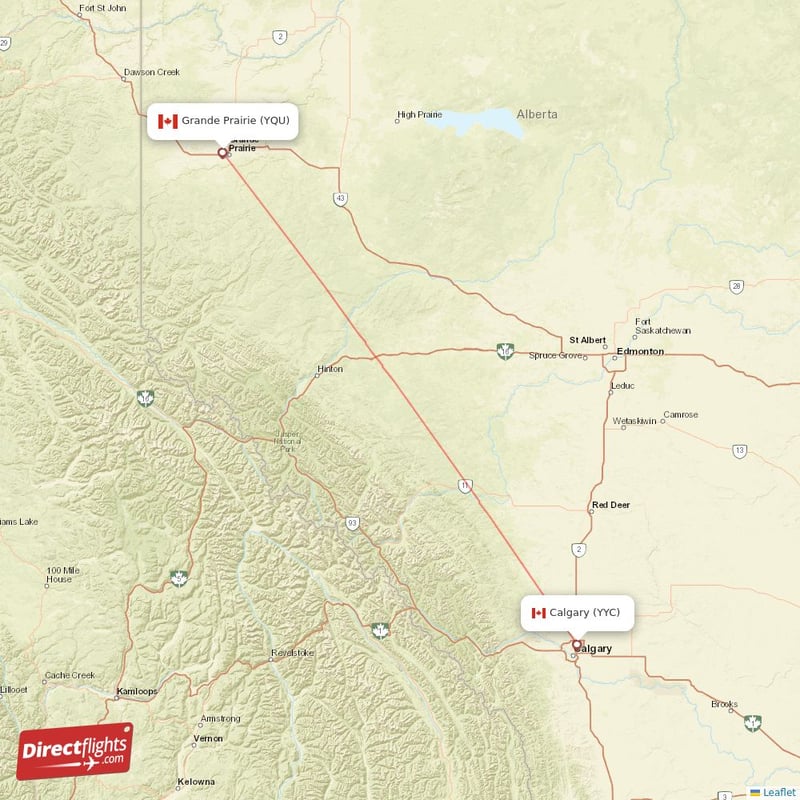 YYC - YQU route map