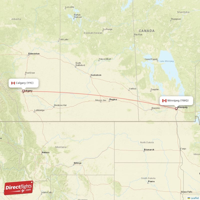 YYC - YWG route map