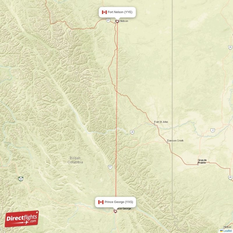 YYE - YXS route map