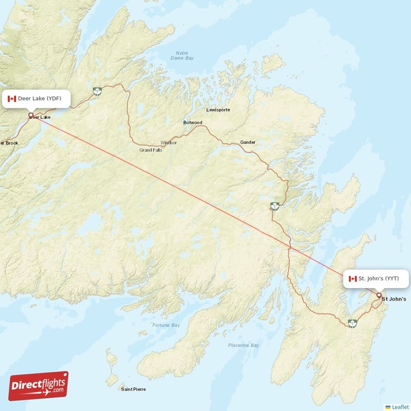 YYT - YDF route map