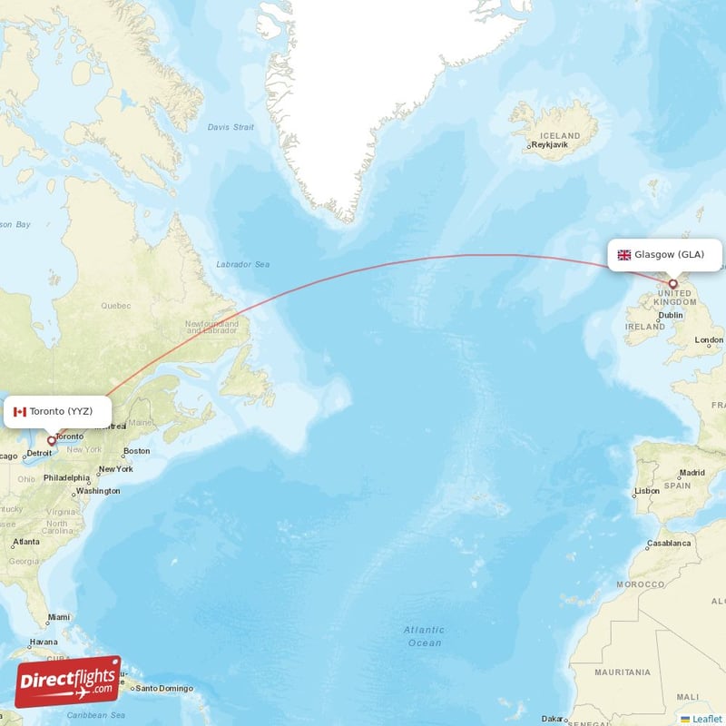 YYZ - GLA route map