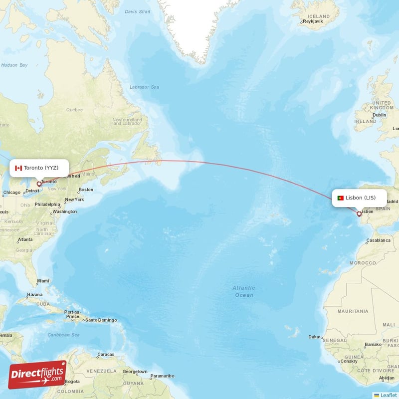 YYZ - LIS route map