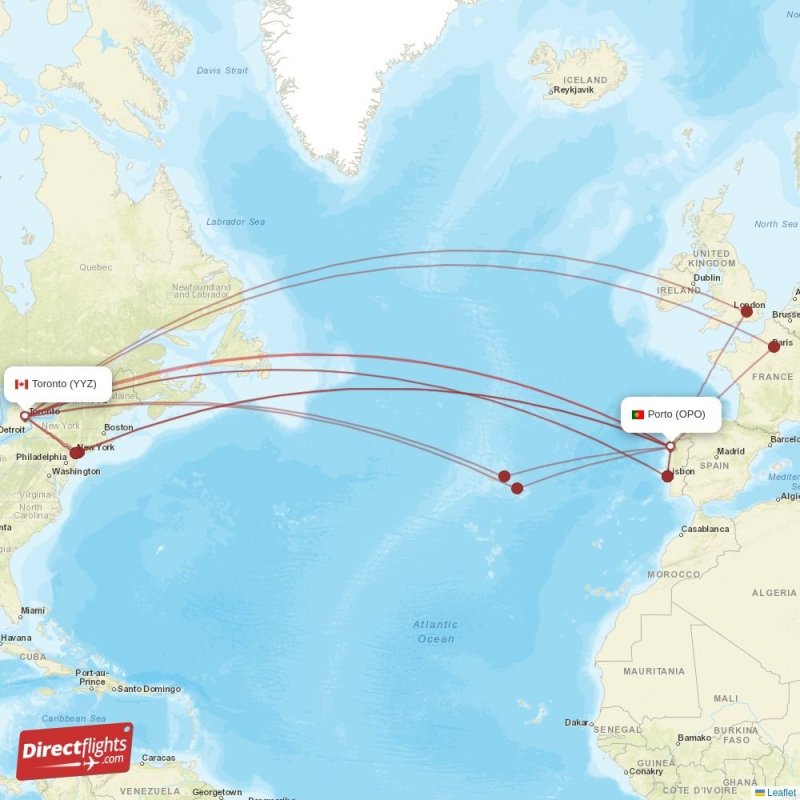 YYZ - OPO route map