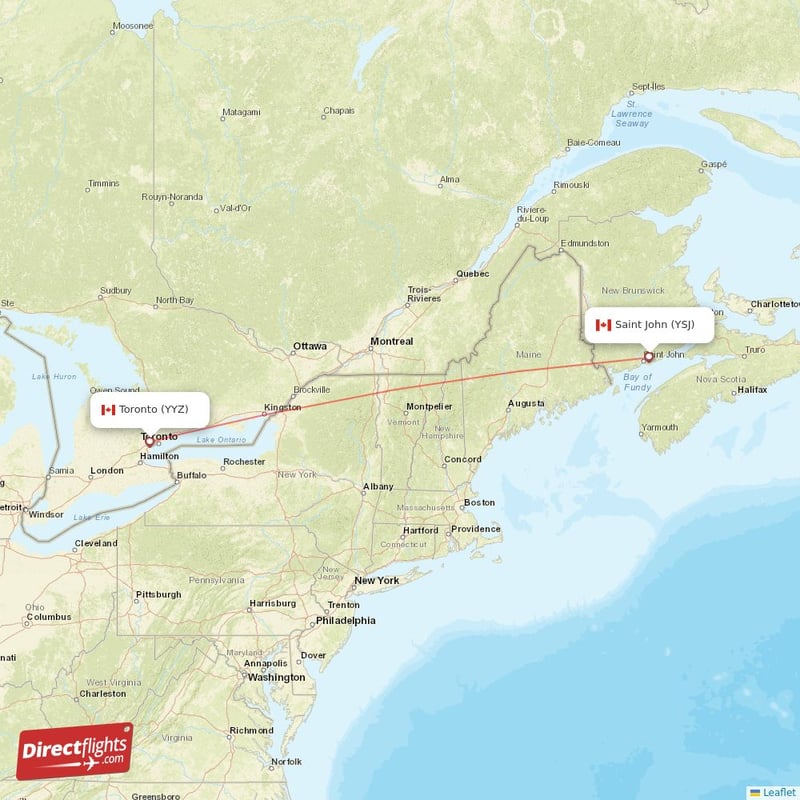 YYZ - YSJ route map