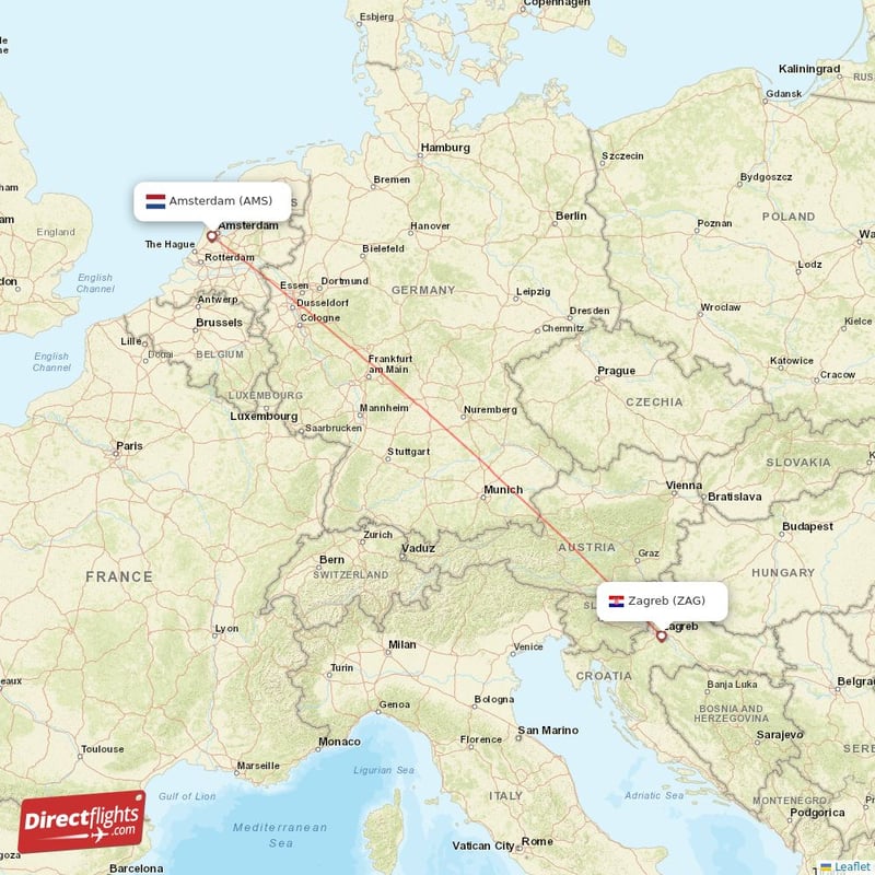 ZAG - AMS route map