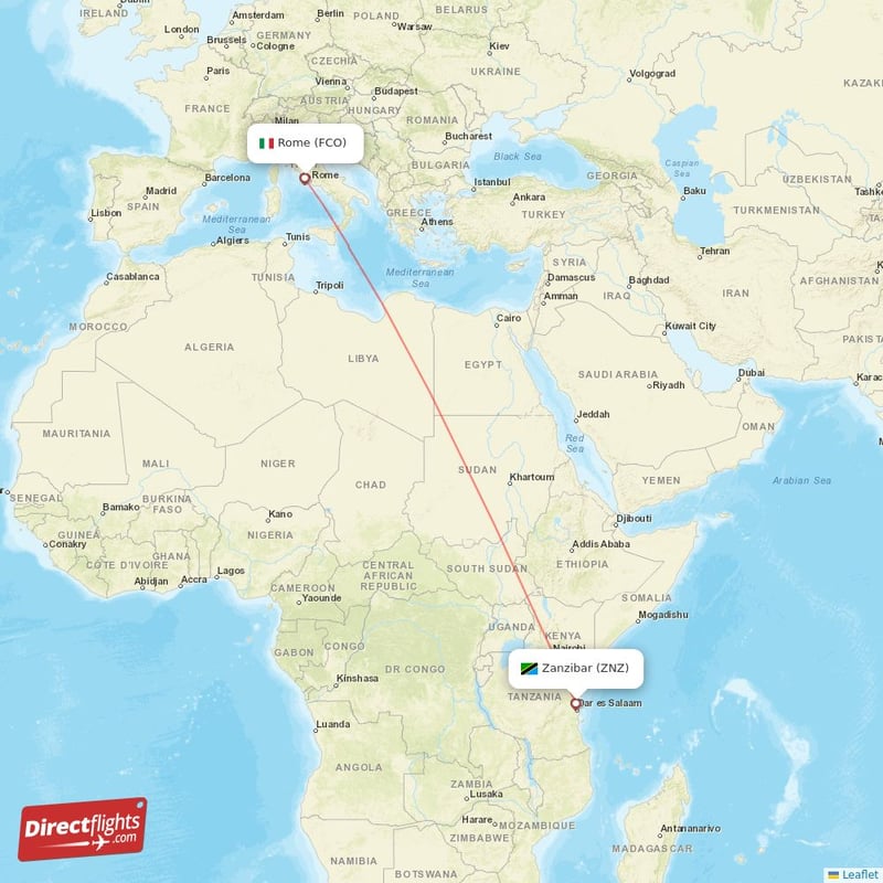 ZNZ - FCO route map