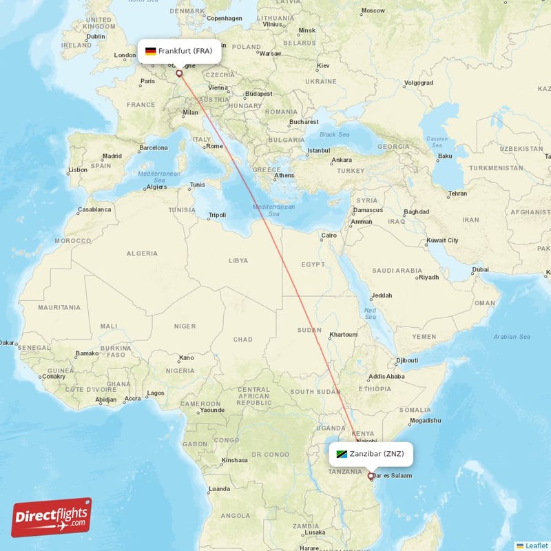 ZNZ - FRA route map