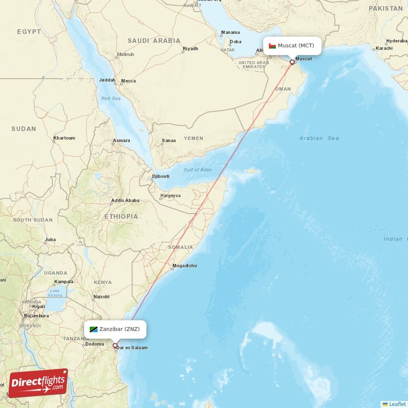 ZNZ - MCT route map