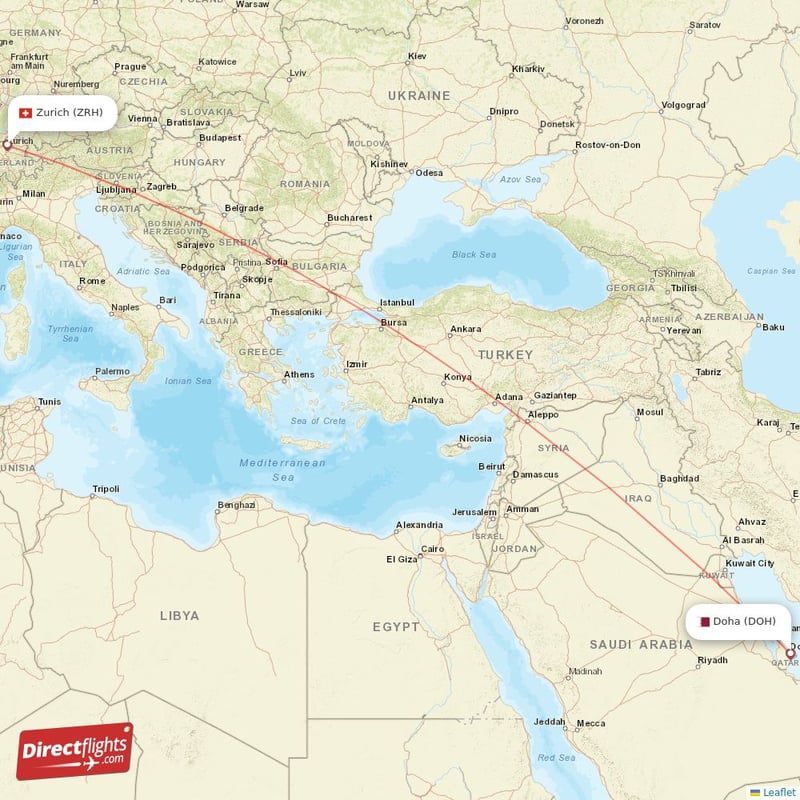 ZRH - DOH route map