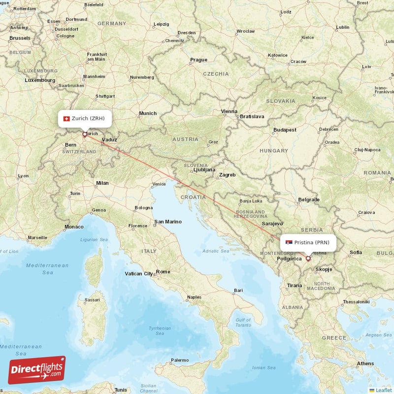 ZRH - PRN route map