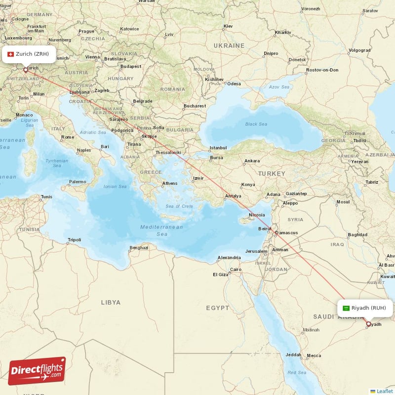 ZRH - RUH route map