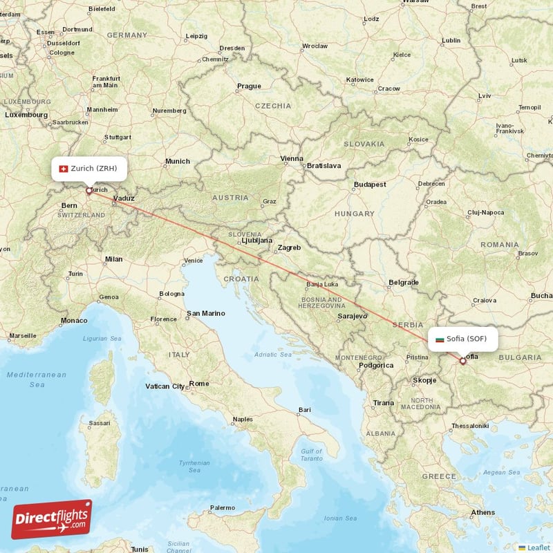 ZRH - SOF route map