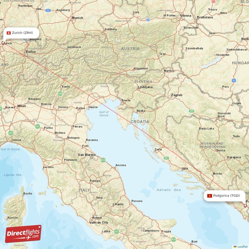 ZRH - TGD route map