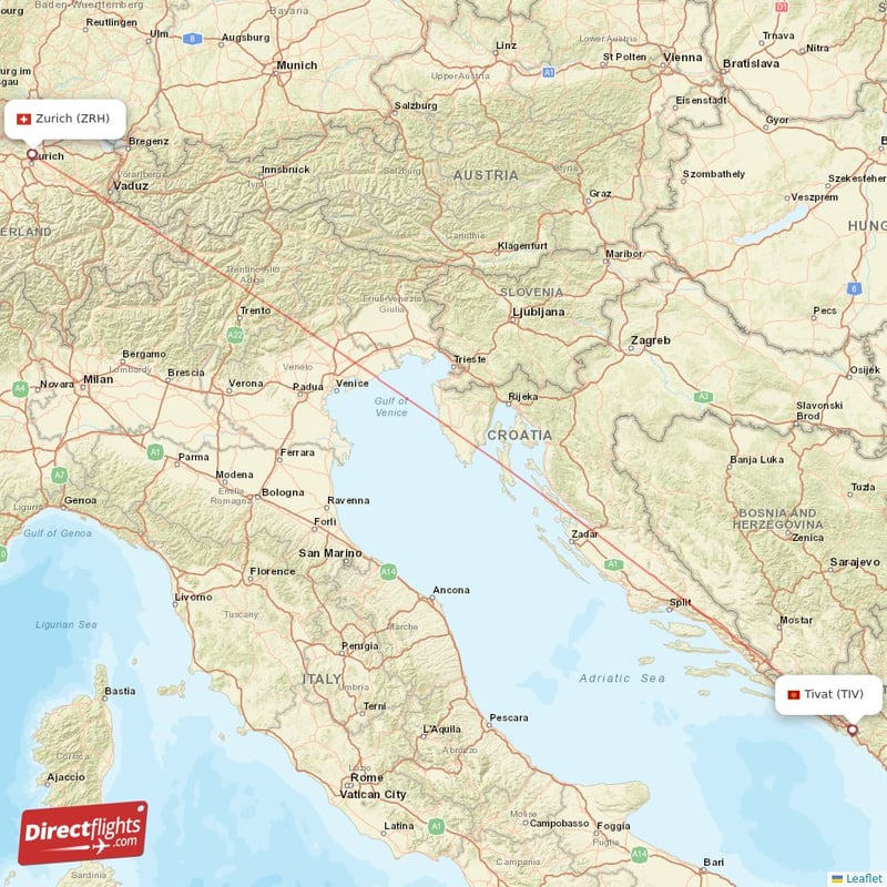 ZRH - TIV route map