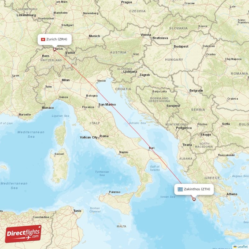 ZRH - ZTH route map