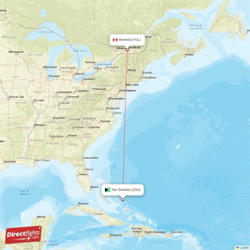 ZSA - YUL route map