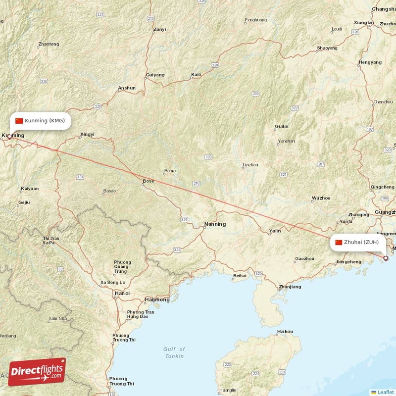 ZUH - KMG route map