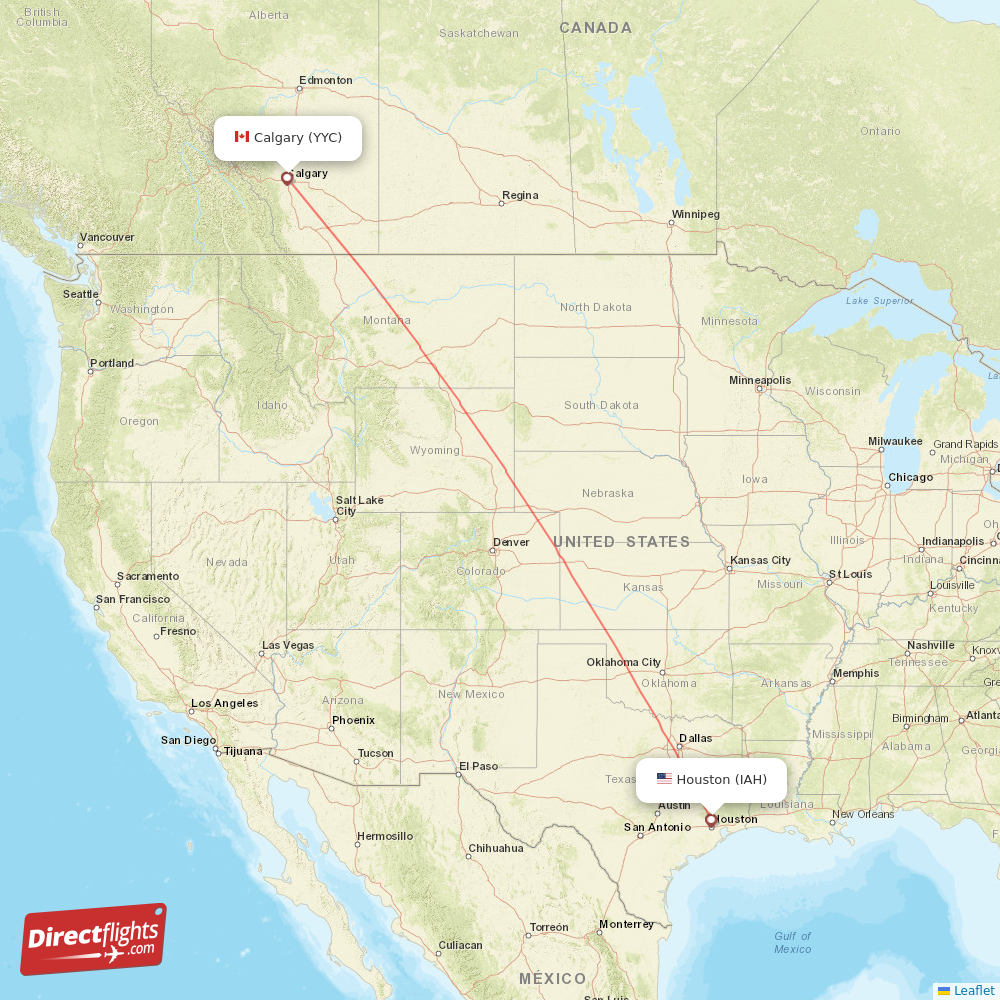 Las Vegas - Calgary direct flight map