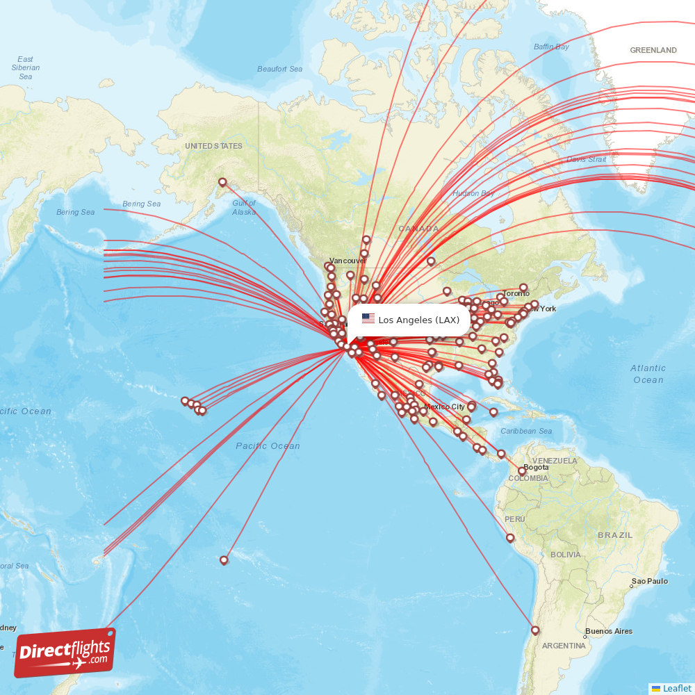 LAX routes and destination map