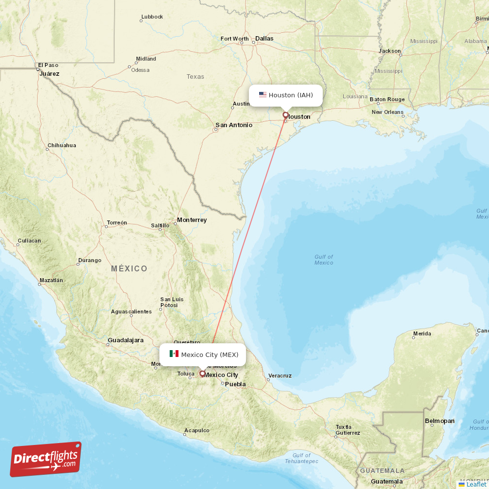 Mexico City - Houston direct flight map