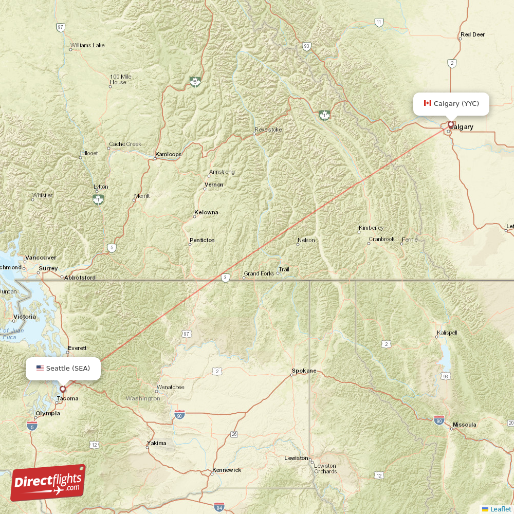 Seattle - Calgary direct flight map