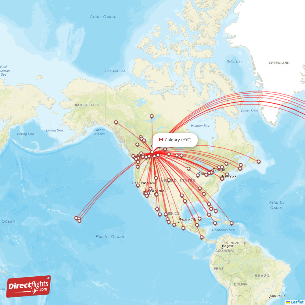 YYC routes and destination map