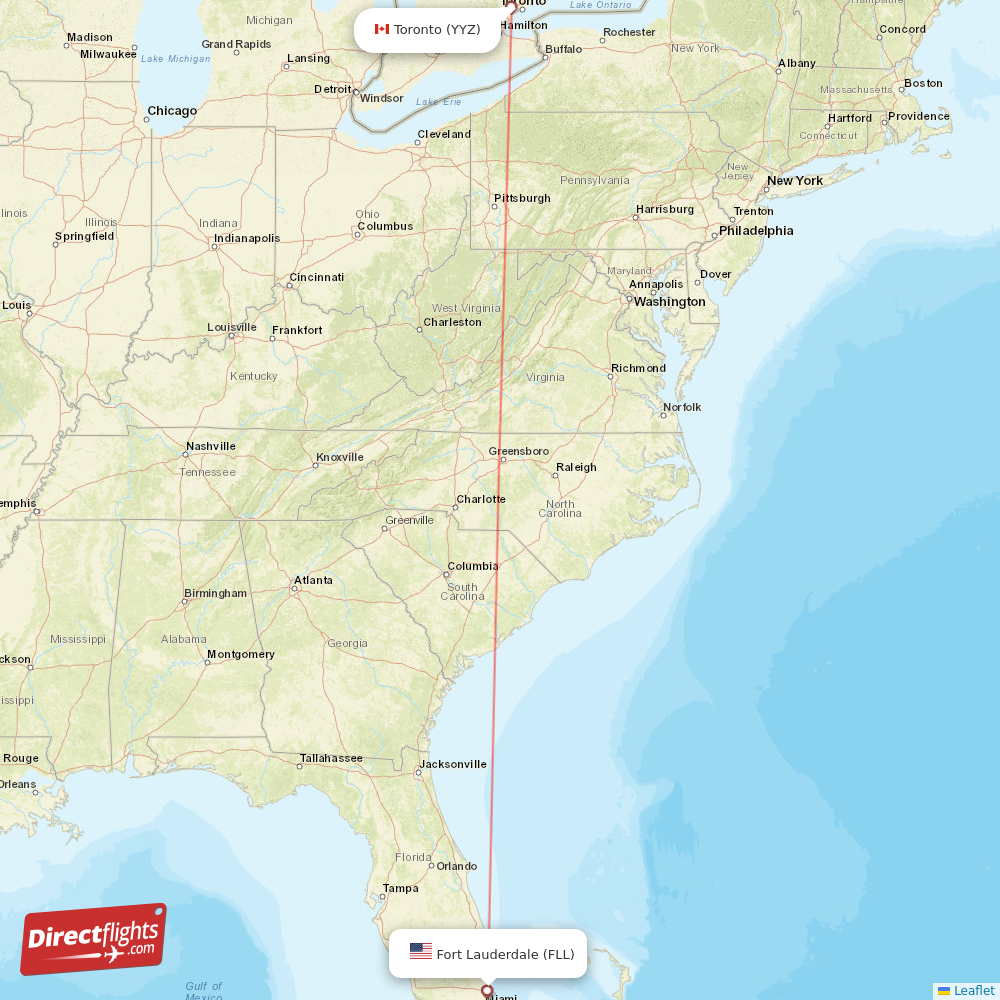 Toronto - Fort Lauderdale direct flight map