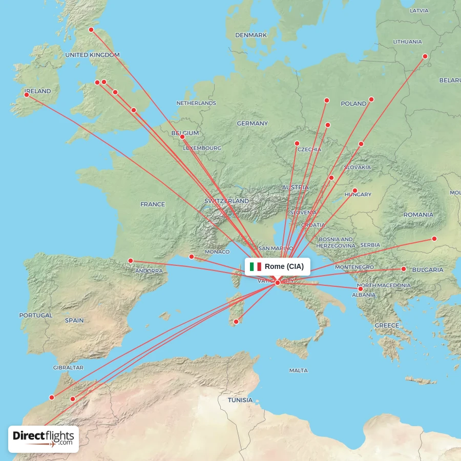 Direct flights from Rome - 26 destinations - CIA, Italy - Directflights.com