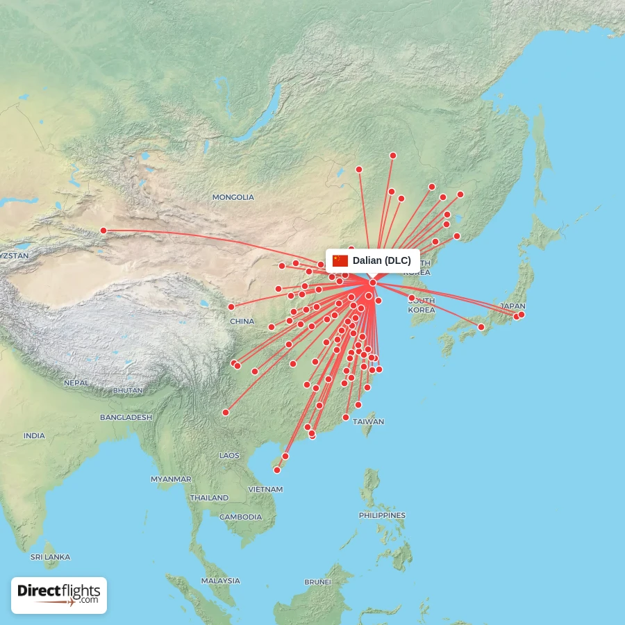Direct flights from Dalian - 92 destinations - DLC, China ...