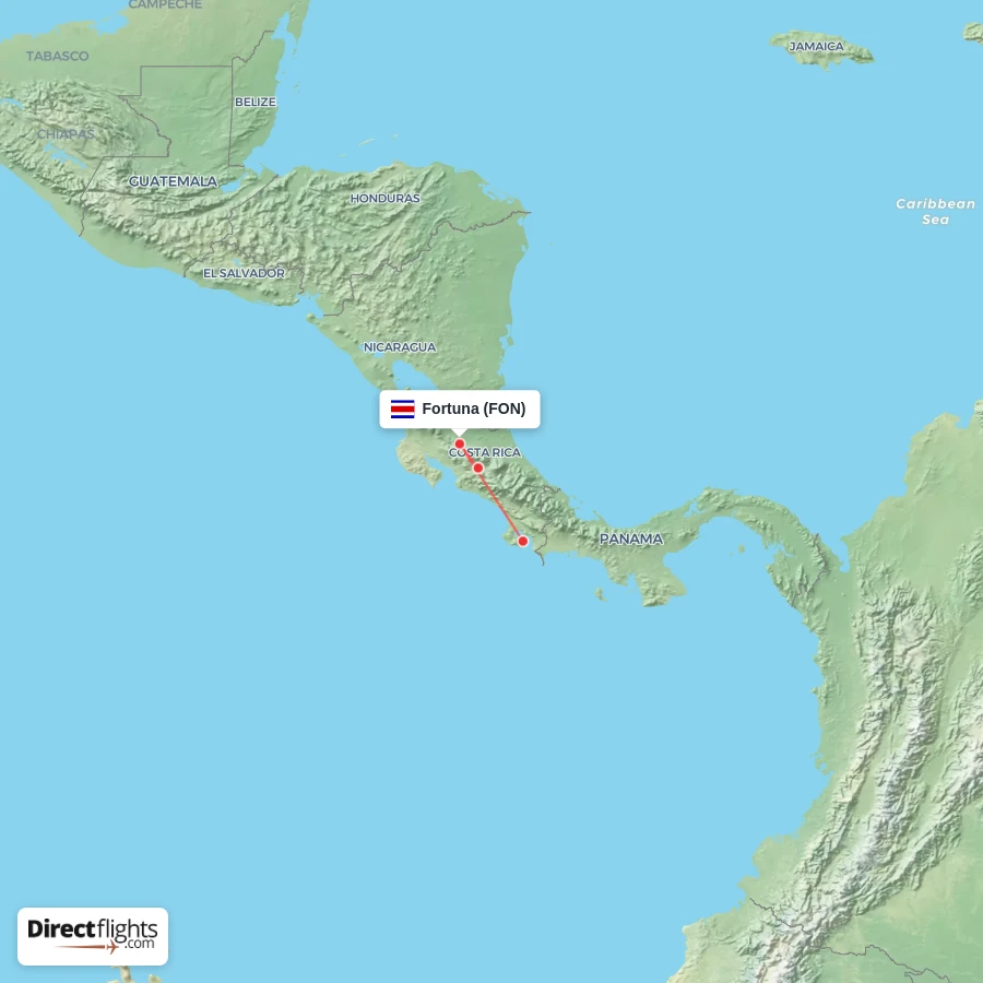Direct flights from Fortuna - 3 destinations - FON, Costa Rica ...