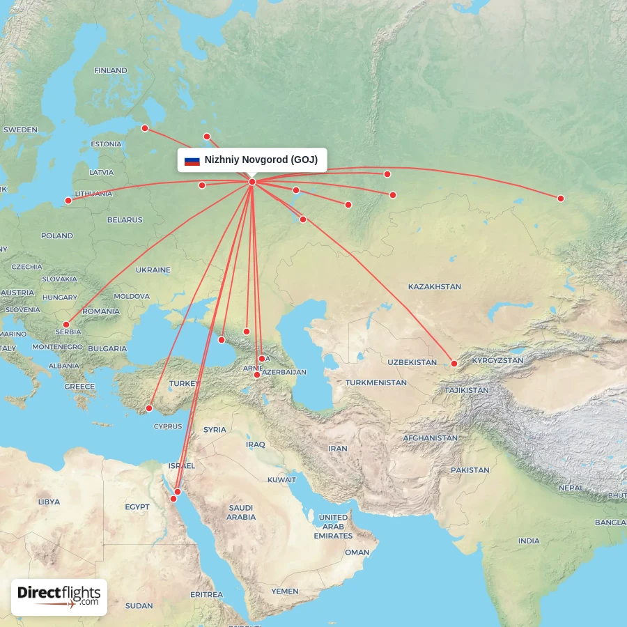 Direct flights from Nizhniy Novgorod - 23 destinations - GOJ, Russia ...