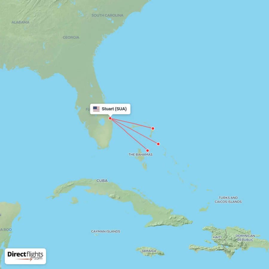 Direct flights from Stuart - 3 destinations - SUA, USA - Directflights.com